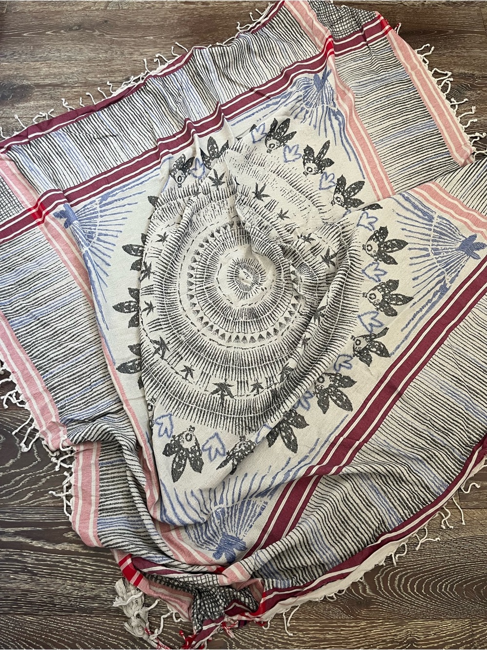 100% Cotton Zadig & Voltaire Fringe Artisan Summer Scarf - Blu, Red, White, Blac